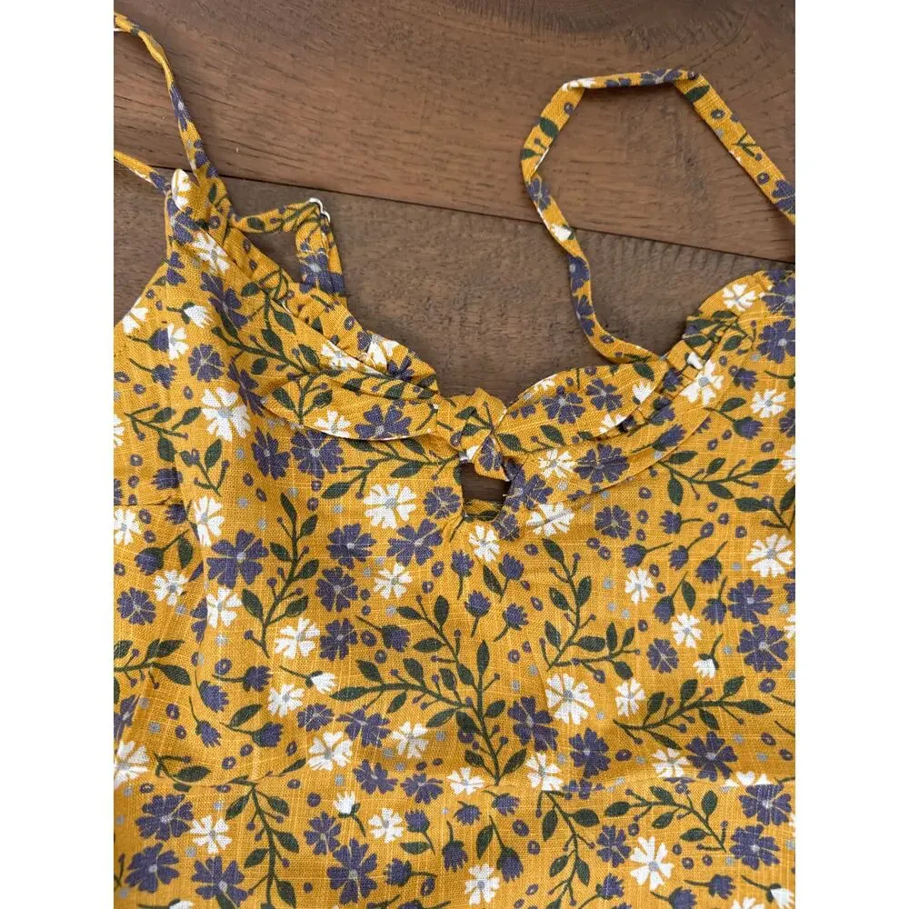 Modcloth Spruced Up Summer Floral Sleeveless Linen Tank Top Yellow Women S NWT